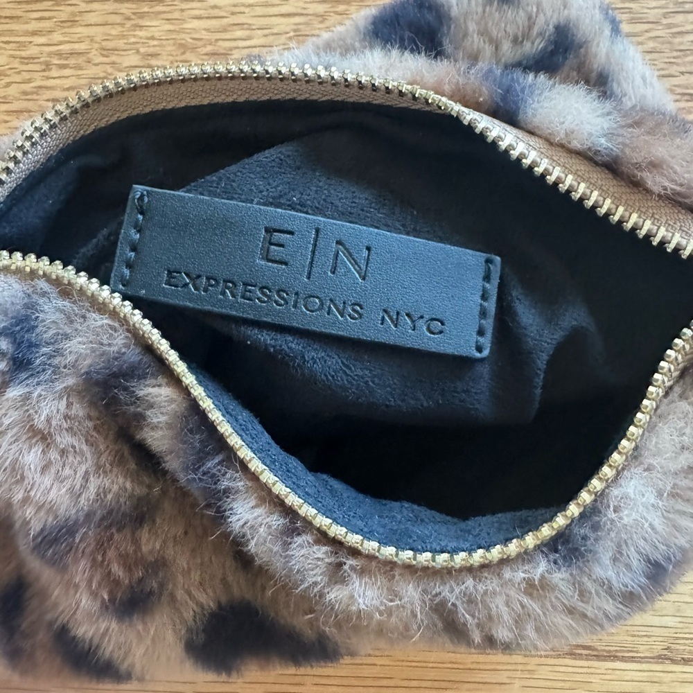 Expressions Brown and Black Faux Leopard Print Fur Wristlet - Picture 3 of 6